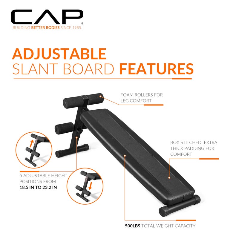 CAP Barbell Sit Up Bench â€“ Adjustable Decline Ab Bench for Home Gym â€“ Multi-Purpose Slant Board for Core Strength, Sit-Ups, and Full-Body Workouts - Image 3