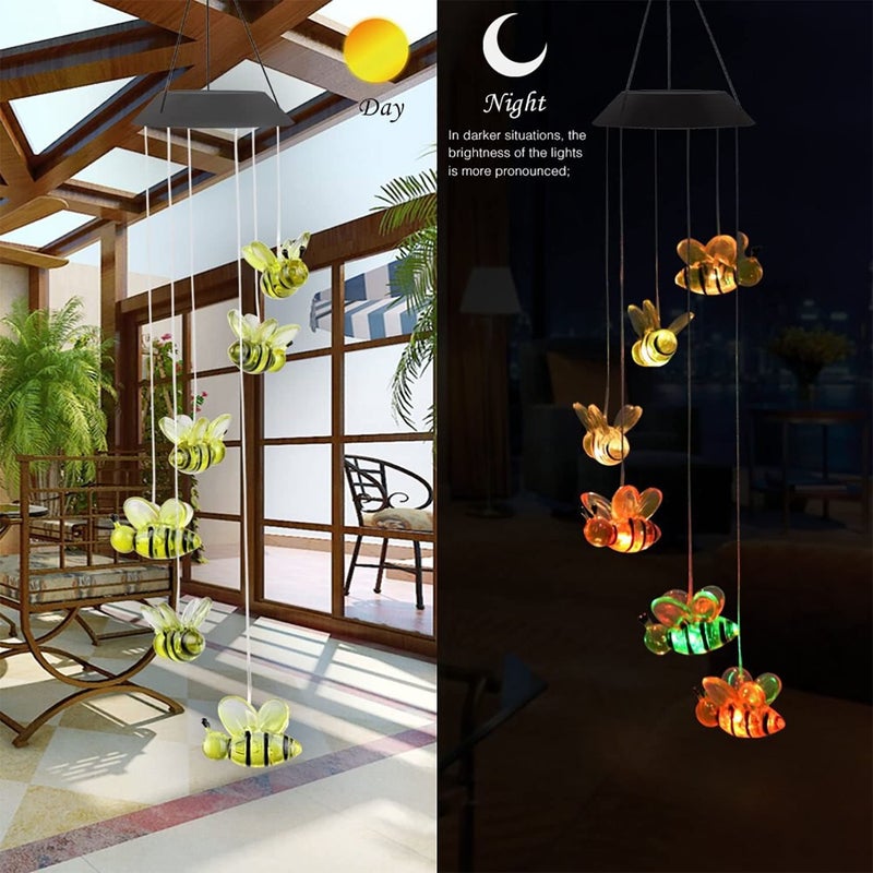 Natchcart Natchcart Plastic Decorative Hanging Solar Wind Chimes Led Color Changing Outdoor Indoor Waterproof Wind Mobile Lights For Balcony Garden Decor Great Gift Ideas Honey Bee Multi Color - Image 3
