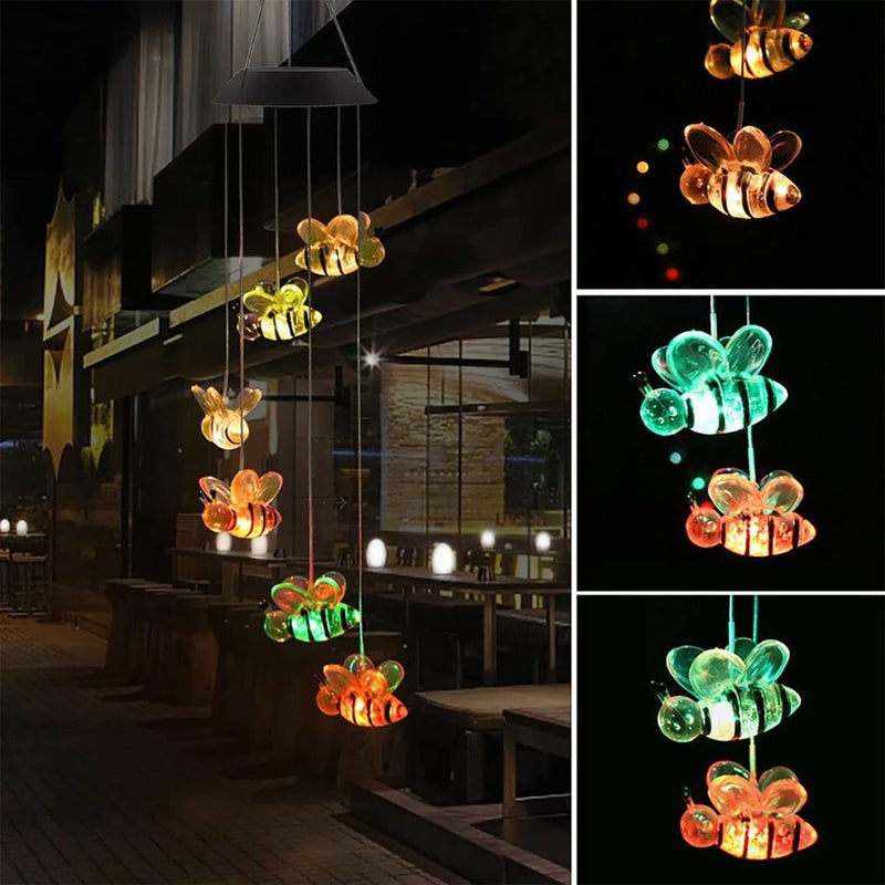 Natchcart Natchcart Plastic Decorative Hanging Solar Wind Chimes Led Color Changing Outdoor Indoor Waterproof Wind Mobile Lights For Balcony Garden Decor Great Gift Ideas Honey Bee Multi Color - Image 1