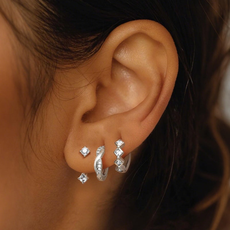 MILACOLATO 3Pairs 925 Sterling Silver Earrings for Women, Sterling Silver Filled Small Huggie Hoop Earrings Sets for Multiple Piercing Hypoallergenic, CZ Cartilage Earrings Stacks Trendy Earrings, H - Image 2
