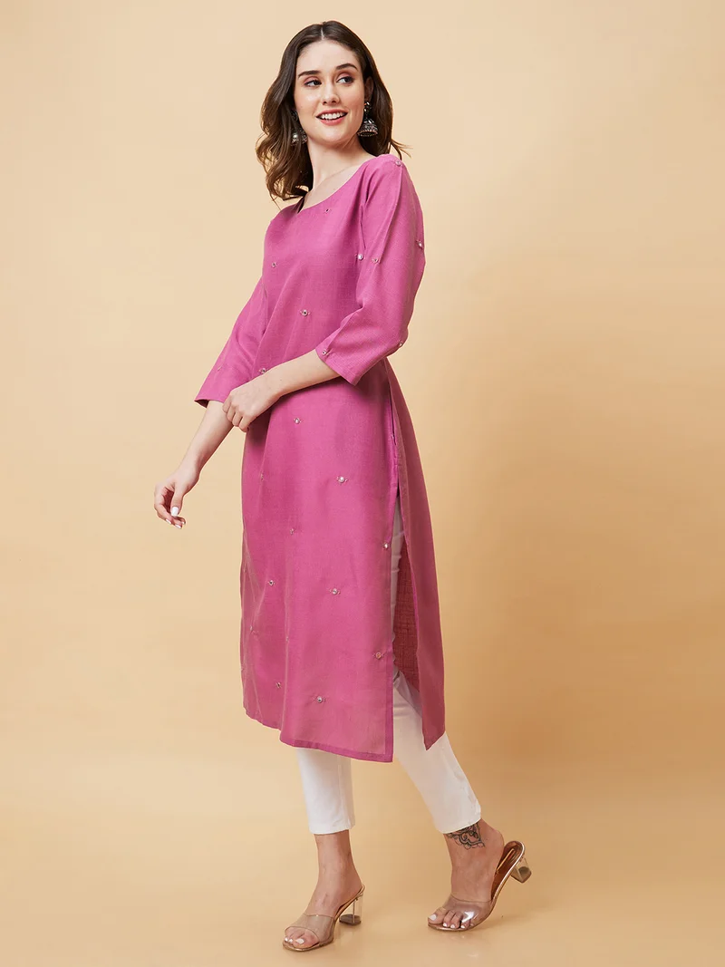globus Women Mirror Work Embellished A-Line Kurta