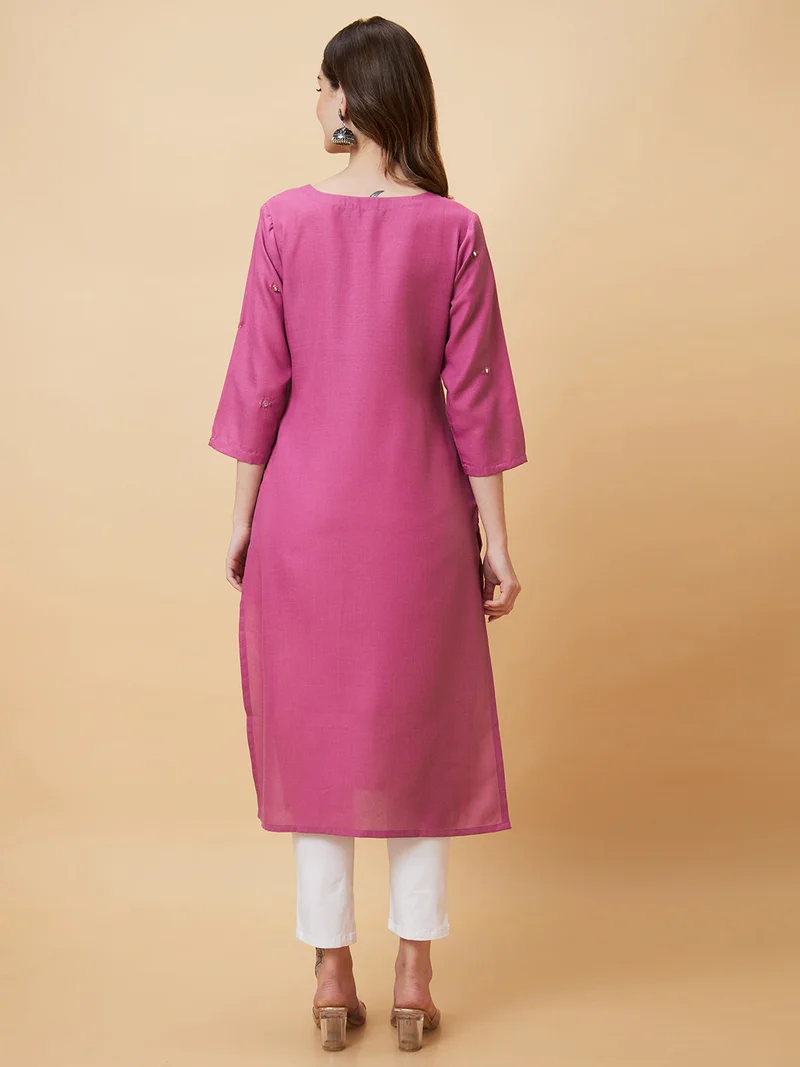 globus Women Mirror Work Embellished A-Line Kurta