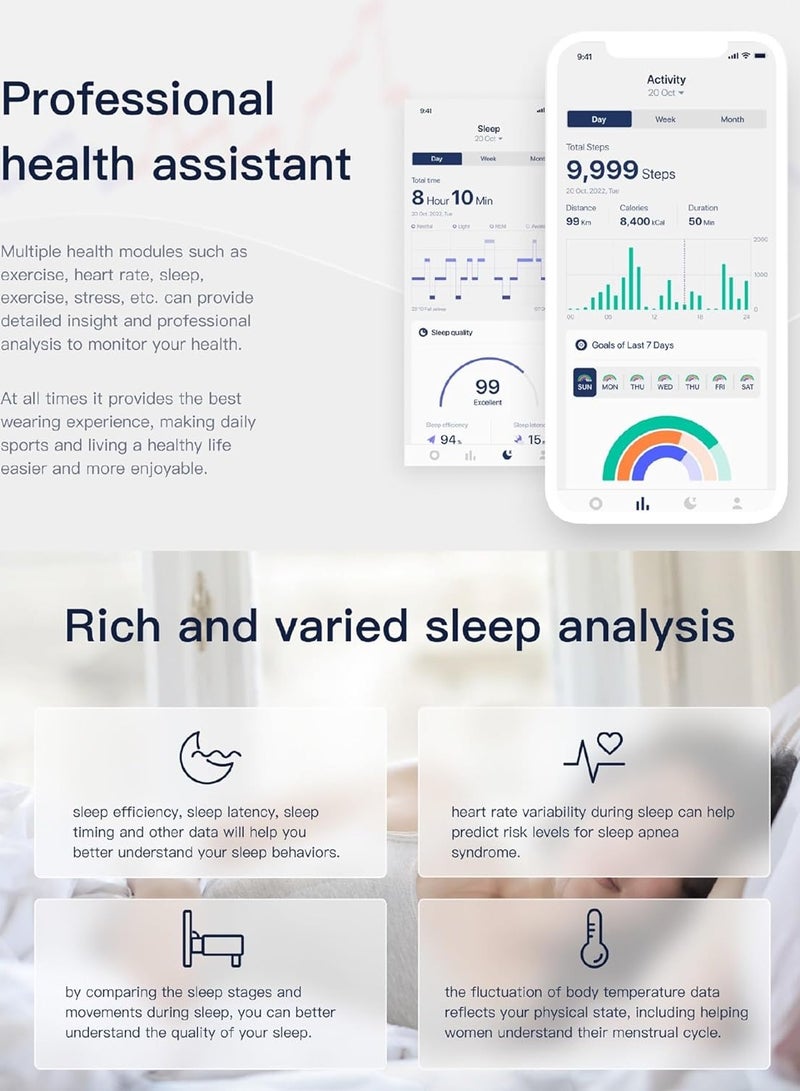 Smart Rings, Men's and Women's Smart Rings Health Tracker, Heart Rate and Temperature Monitoring, Track Sleep, Exercise and Recovery - Image 3