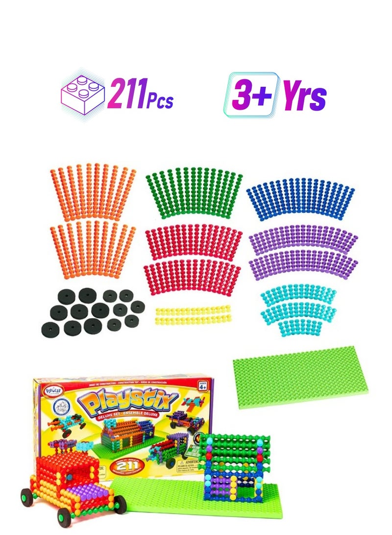 Popular Playthings Playstix Construction Toy Building Blocks Set 211 Piece Stem Kit - Image 1