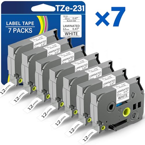 SUBLIMAKER TZE-231 Compatible for Brother Label Maker Tape 12mm 0.47 Laminated Black on White 1/2" x 8m Replacement for TZ TZE TZE231 Tape for P Touch PT-D220 D220 PT-D210 PT-H110 PT-D200 PT-D400 D410 (7 Packs) - Image 1
