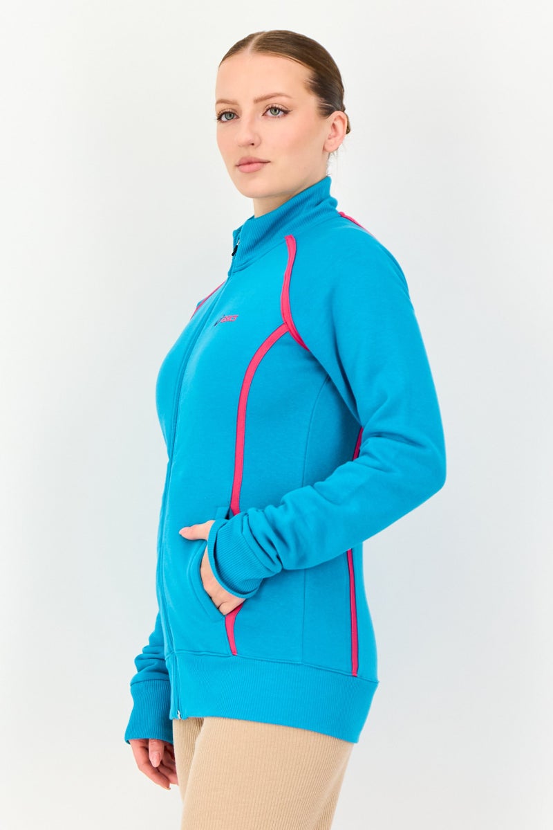 asics Women Sportswear Fit Brand Logo Long Sleeve Outdoor Sweatshirt, Turquoise - Image 2