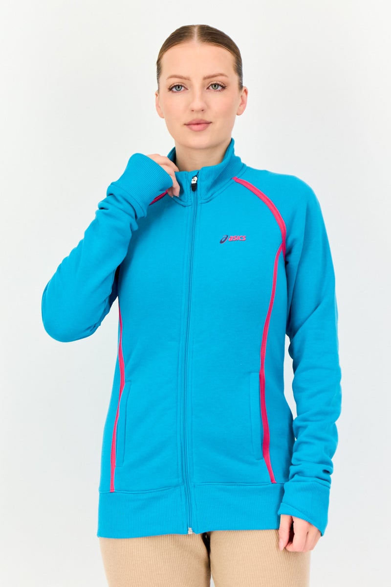 asics Women Sportswear Fit Brand Logo Long Sleeve Outdoor Sweatshirt, Turquoise - Image 1