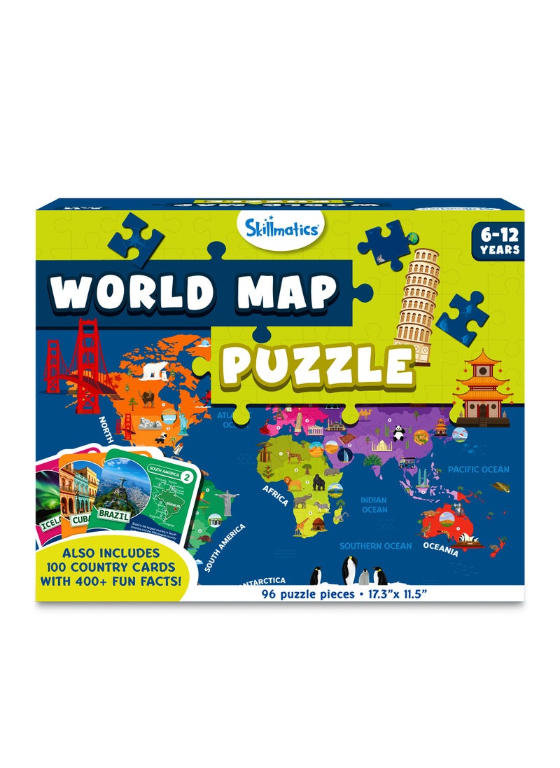 Skillmatics World Map Puzzle - 96 Piece Jigsaw Puzzle, Educational Toy, Geography for Kids, 400+ Facts, Gifts for Boys & Girls Ages 6 to 12  - Image 1