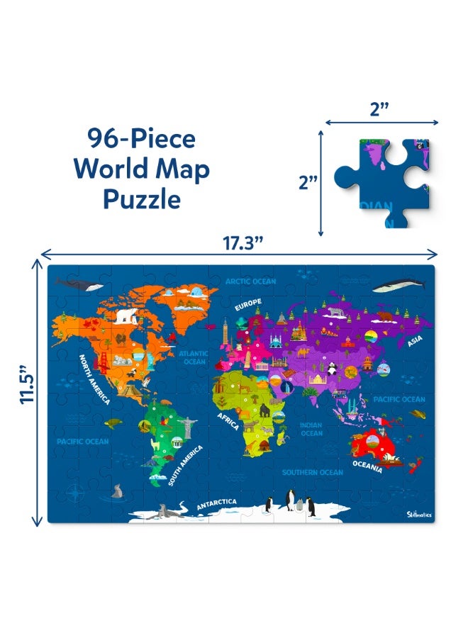 Skillmatics World Map Puzzle - 96 Piece Jigsaw Puzzle, Educational Toy, Geography for Kids, 400+ Facts, Gifts for Boys & Girls Ages 6 to 12 - Image 3
