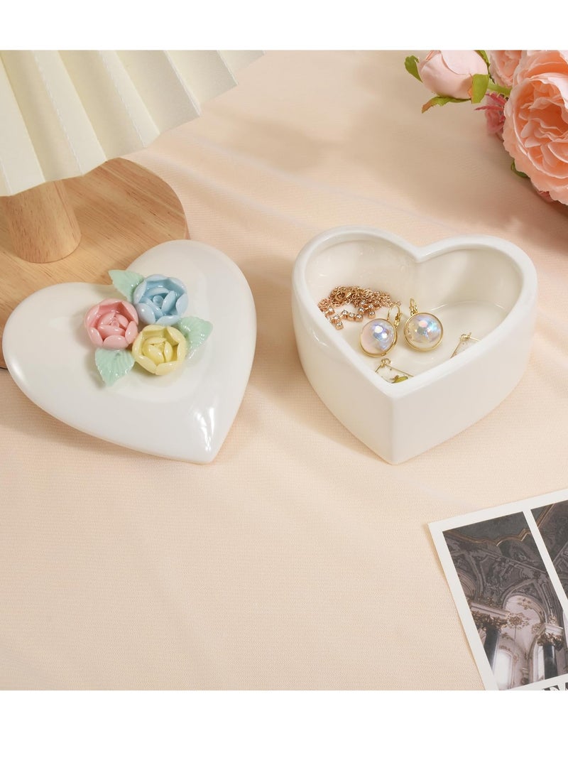 Excefore Jewelry Box for Women - Small Storage Box with Lid for Rings, Earrings, Necklaces, and Beads - Home Decoration - Mother's Day Gift (White Heart Box with Orange Pink Flower) - Image 4