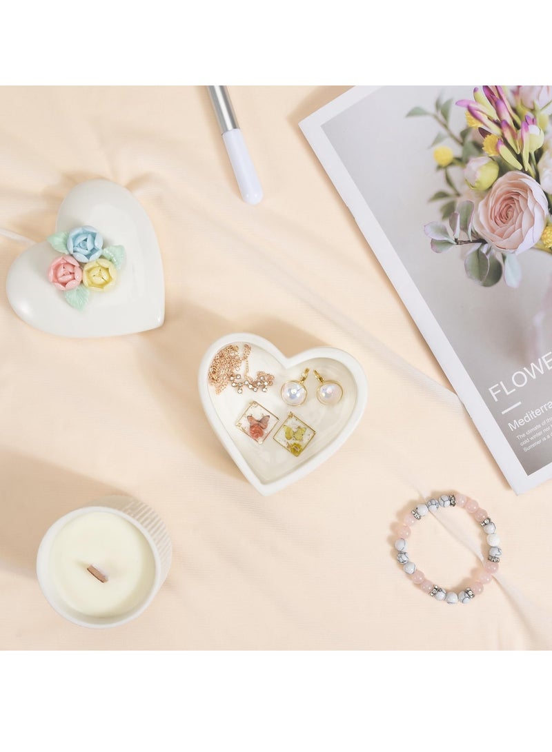 Excefore Jewelry Box for Women - Small Storage Box with Lid for Rings, Earrings, Necklaces, and Beads - Home Decoration - Mother's Day Gift (White Heart Box with Orange Pink Flower) - Image 5