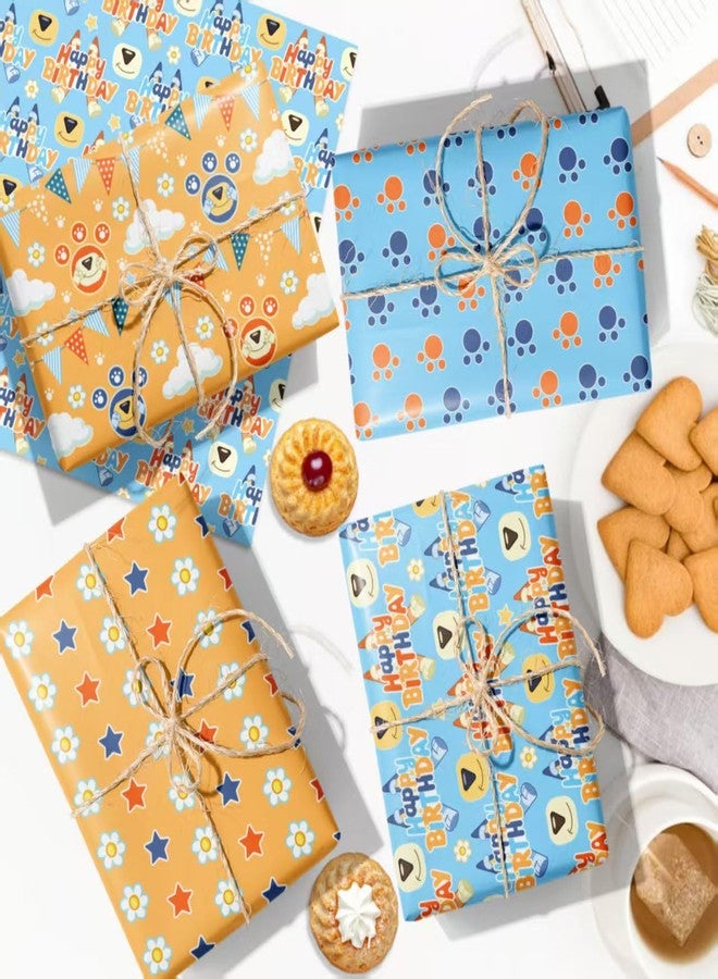 BOTSROOM Happy Birthday Wrapping Paper, 12 Sheets Blue Orange Dog Gift Wrap Paper for Kids Boys Girls Birthday Party Baby Showers Holiday Greeting | 19.7×27.6 inch - Image 4