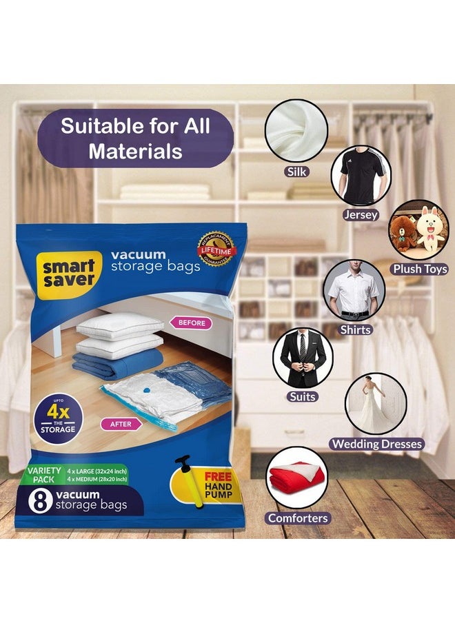 Smart Saver Smart Saver Vacuum bags for travel- 8 Variety (4 Large, 4 Medium) with Handpump | Reusable Ziplock Vaccum Storage Sealer bags for Travelling holiday  - Image 5