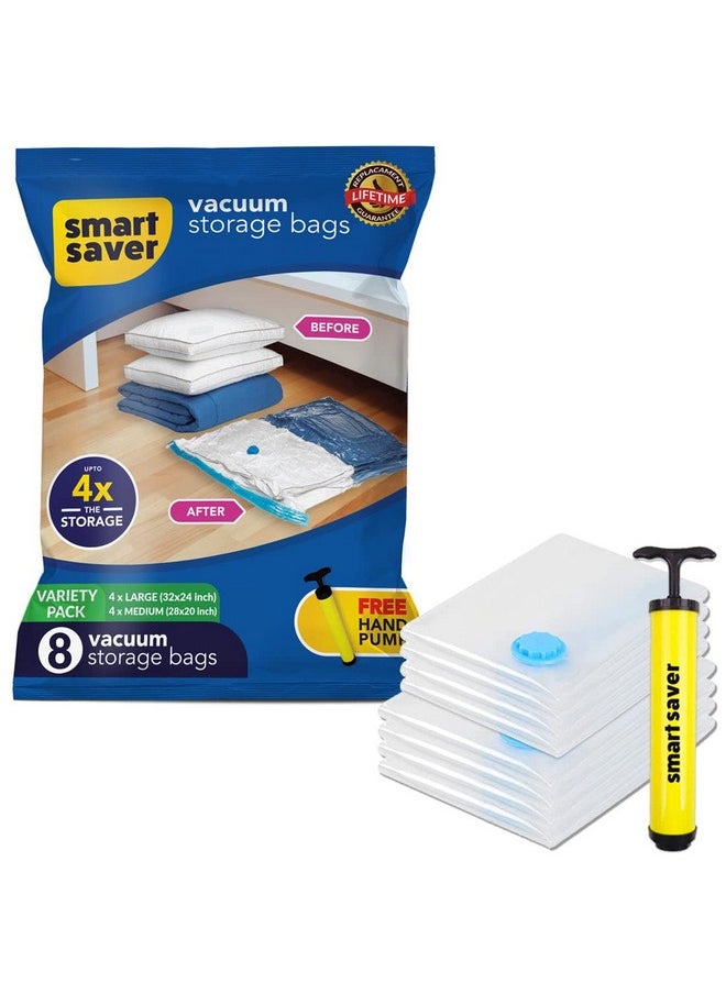 Smart Saver Smart Saver Vacuum bags for travel- 8 Variety (4 Large, 4 Medium) with Handpump | Reusable Ziplock Vaccum Storage Sealer bags for Travelling holiday  - Image 1