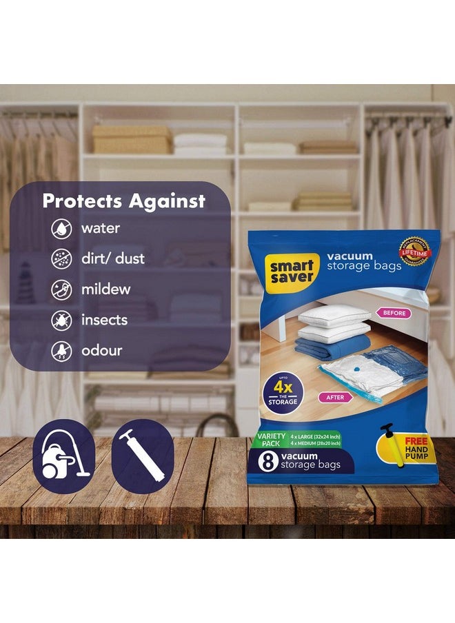 Smart Saver Smart Saver Vacuum bags for travel- 8 Variety (4 Large, 4 Medium) with Handpump | Reusable Ziplock Vaccum Storage Sealer bags for Travelling holiday  - Image 4