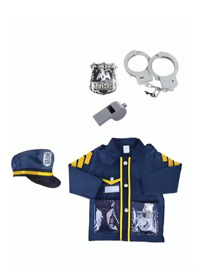 Chamdol Kids Police Officer Costume Set with Hat, Handcuffs, Badge, Whistle & Accessories – 5 Pieces Role Play Uniform for Boys - Image 2