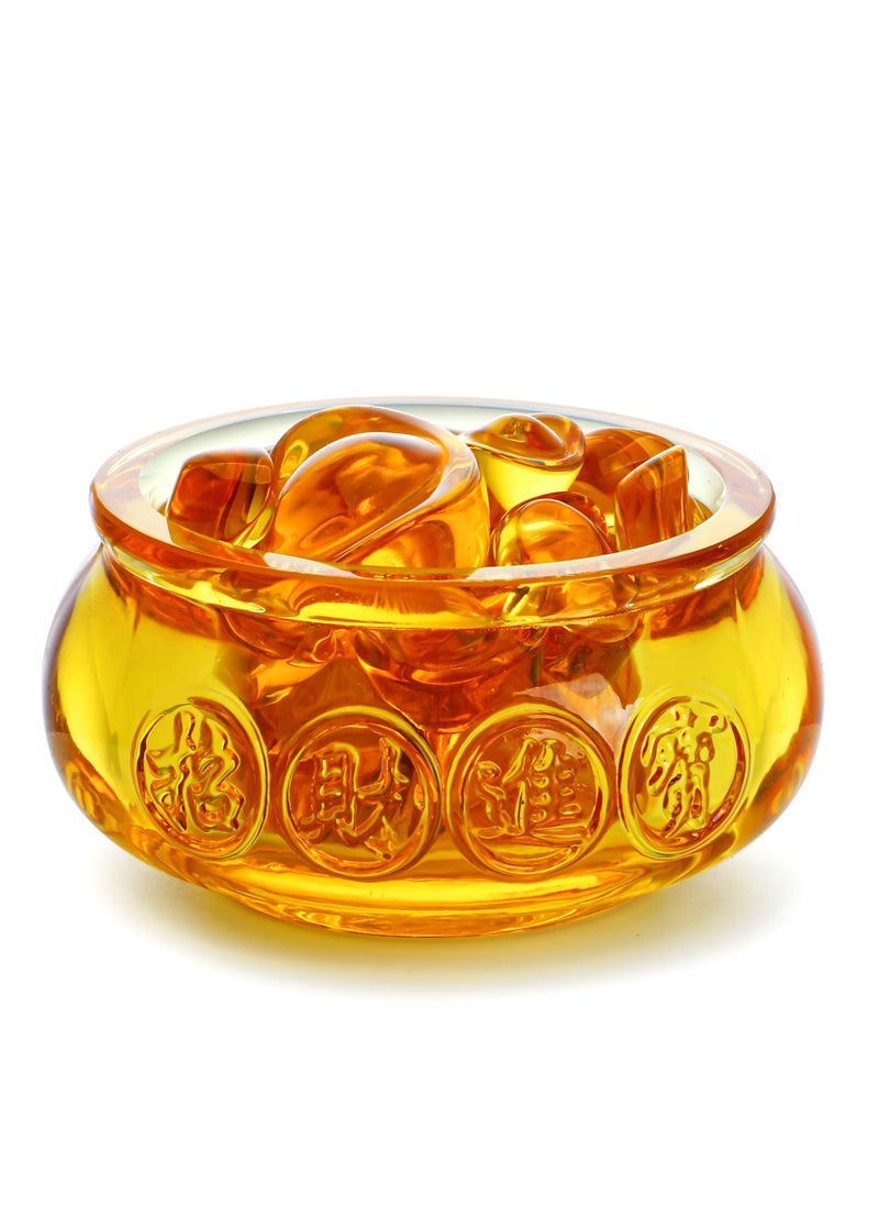 Excefore Golden Treasure Basin Desktop Decor, Good Luck Wealth Prosperity Living Room Crystal Decoration, Chinese Charm of Prosperity Mascot, Suitable Decor for Home Office (3'', 41Pcs)  - Image 1