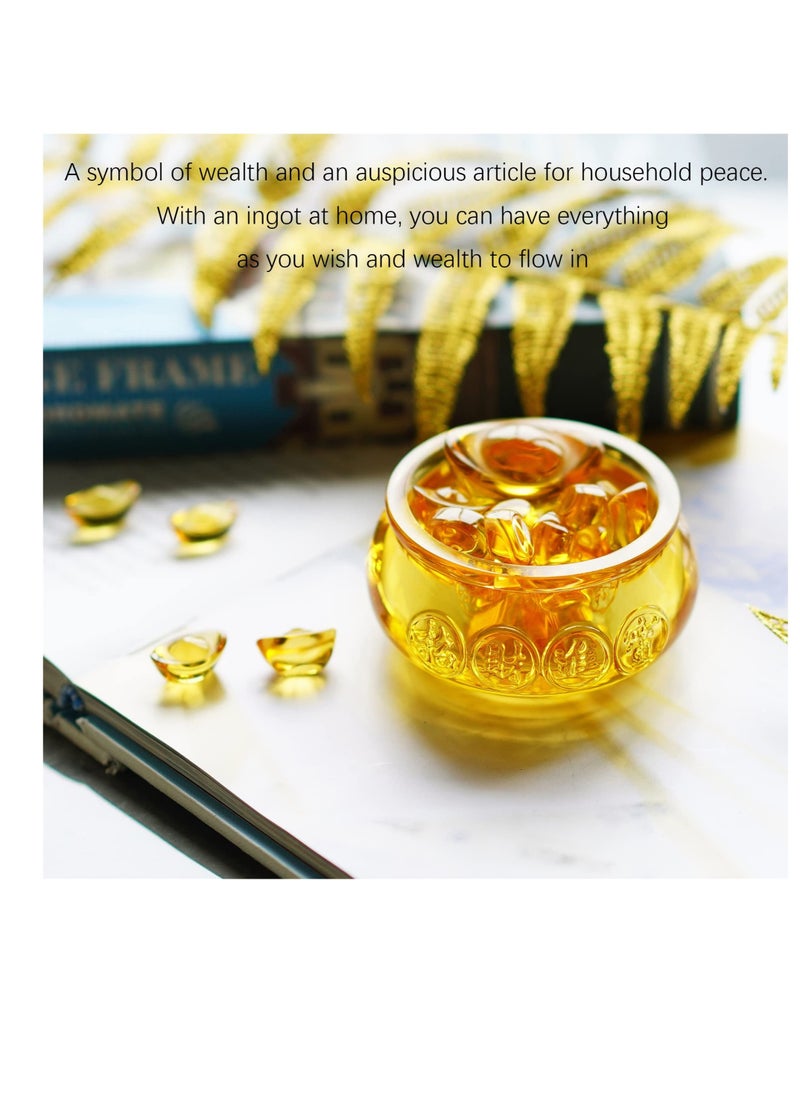 Excefore Golden Treasure Basin Desktop Decor, Good Luck Wealth Prosperity Living Room Crystal Decoration, Chinese Charm of Prosperity Mascot, Suitable Decor for Home Office (3'', 41Pcs)  - Image 3