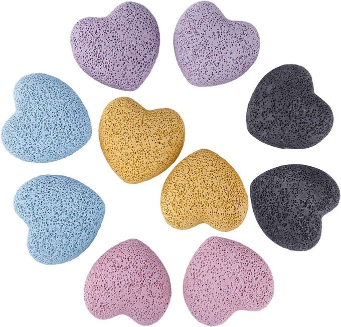 Colorful Lava Rock Stone Heart Shape Pocket Stones Dyed Lava Rocks Aromatherapy Essential Oil Diffuser Set, 0.9 Inch, 10 Pcs