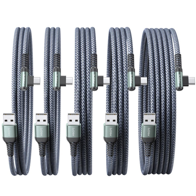 AINOPE USB C Charger 5-Pack [10/6.6/6.6/3.3/1.6ft] 3.1A Fast Charging, Right Angle, Nylon Braided, Compatible with Galaxy S22/21 Note20, LG V20 - Image 1
