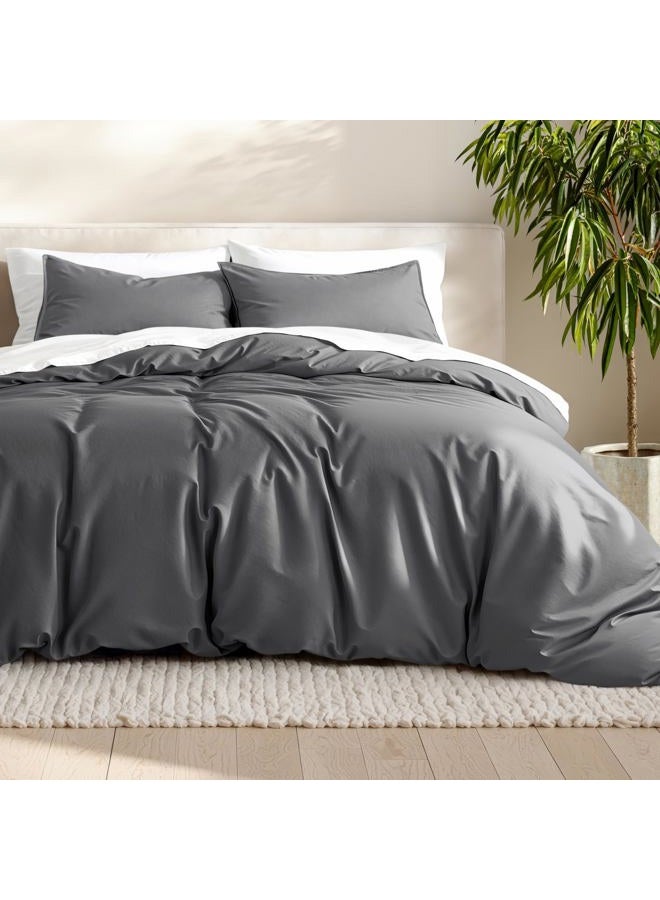 Bare Home Bedding Duvet Cover Queen Size - Premium 1800 Super Soft Duvet Covers Collection - Lightweight, Cooling Duvet Cover - Soft Breathable Bedding Duvet Cover (Queen, Grey) - Image 1