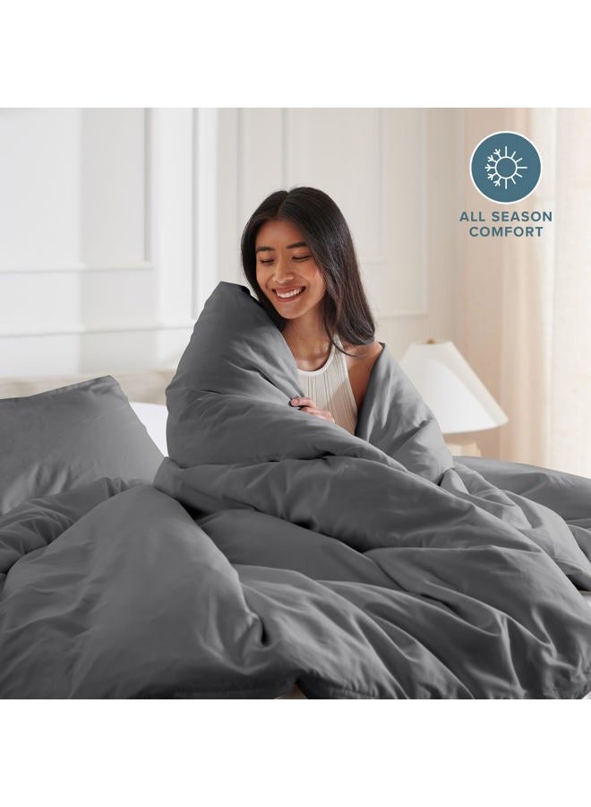 Bare Home Bedding Duvet Cover Queen Size - Premium 1800 Super Soft Duvet Covers Collection - Lightweight, Cooling Duvet Cover - Soft Breathable Bedding Duvet Cover (Queen, Grey) - Image 3
