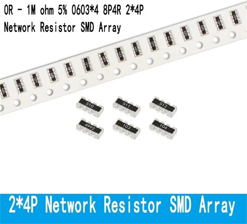 100 قطعة من مقاومات الشبكة من نوع 0603 * 4 2 * 4P 8P4R، بتصميم SMD، بقيم تتراوح بين 0 و 1 ميغا أوم، بمقاييس 10، 22، 47، 100، 220، 330، 470، 1 كيلو أوم، 2.2 كيلو أوم، 4.7 كيلو أوم، 10 كيلو أوم، 470 كيلو أوم، 22 كيلو أوم، 47 كيلو أوم، 100 كيلو أوم، 220 كيلو أوم (10 كيلو أوم). - Image 3