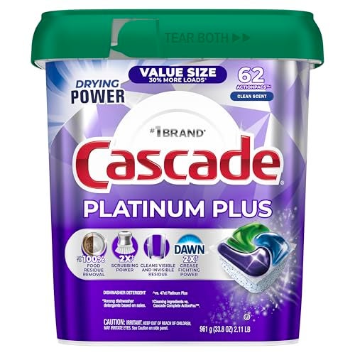 Cascade Platinum Plus Dishwasher Pods Dish Detergent Soap Clean Scent 62 Count - Image 2