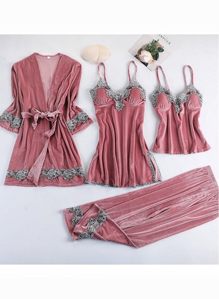 KUYING Women's Set Autumn And Winter Pajamas, Golden Velvet Pajamas 