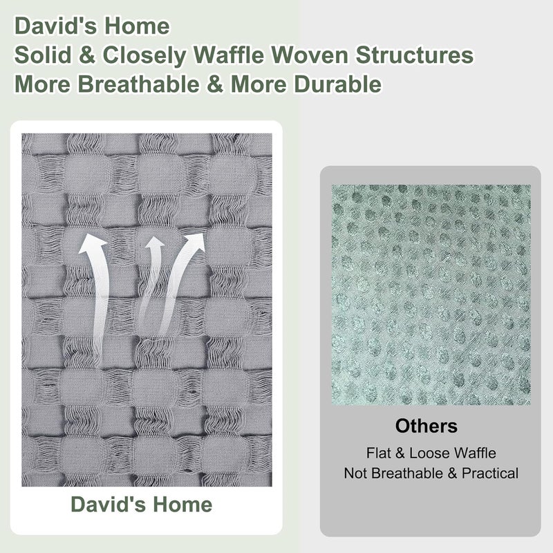 David's Home 3 Piece 100% Cotton Waffle Weave Duvet Cover Set Queen Size with Pillow Shams, Includes 1 x 230 cm x 230 cm Duvet Cover + 2 x 50cm x 65 cm Pillow Shams, Grey - Image 3