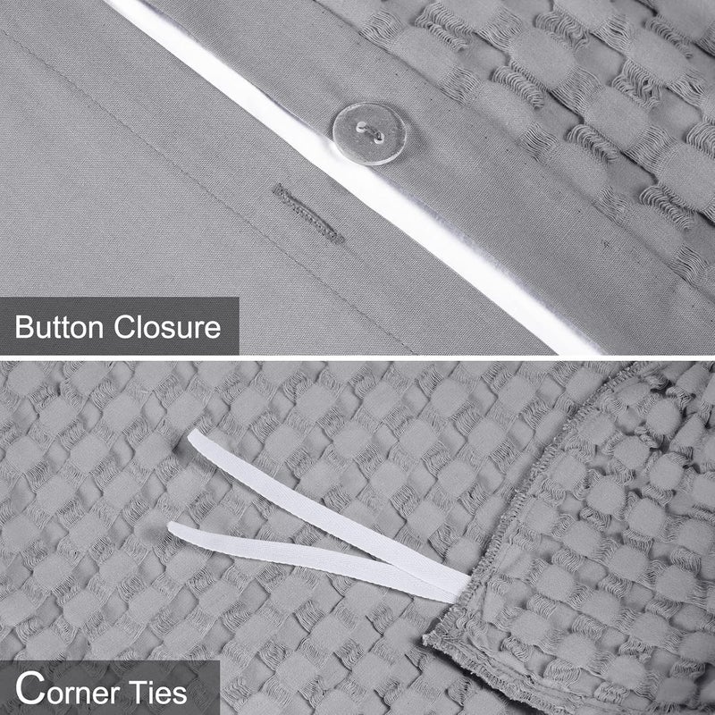 David's Home 3 Piece 100% Cotton Waffle Weave Duvet Cover Set Queen Size with Pillow Shams, Includes 1 x 230 cm x 230 cm Duvet Cover + 2 x 50cm x 65 cm Pillow Shams, Grey - Image 5