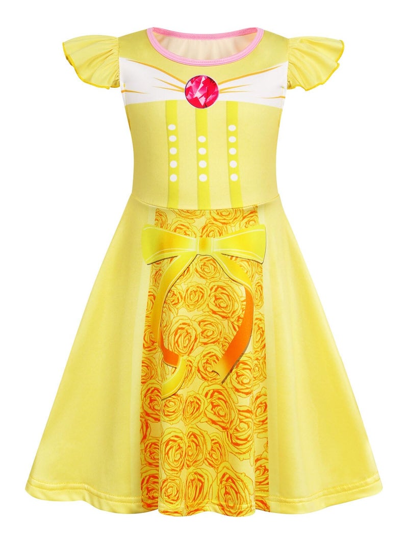 Jurebecia Girls Princess Nightgowns Flutter Sleeves Nightdress Nightie Night Gown Sleepwear Pajamas for Kids 5t Yellow - Image 1