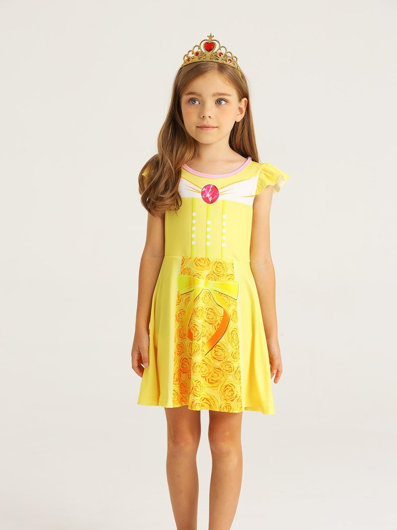 Jurebecia Girls Princess Nightgowns Flutter Sleeves Nightdress Nightie Night Gown Sleepwear Pajamas for Kids 5t Yellow - Image 2