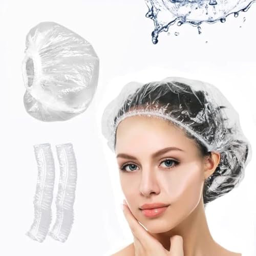 Giffy Disposable Oil-proof 100 Pieces Shower Caps, Waterproof Head Cover for Hotel, Hair Dye, Spa, Salon, Kitchen Storage, Free-Size Bathing Hat for Men and Women - Image 1