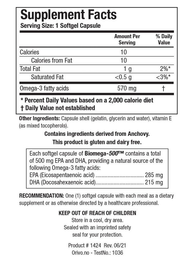 بيوتيكس ريسيرش مكمل زيت السمك Biomega 500 Omega 3 من Biotics Research، زيت سمك عالي التركيز مع EPA/DHA، أحماض أوميغا 3 الدهنية، يدعم المناعة والقلب والأوعية الدموية، 90 كبسولة هلامية - Image 5