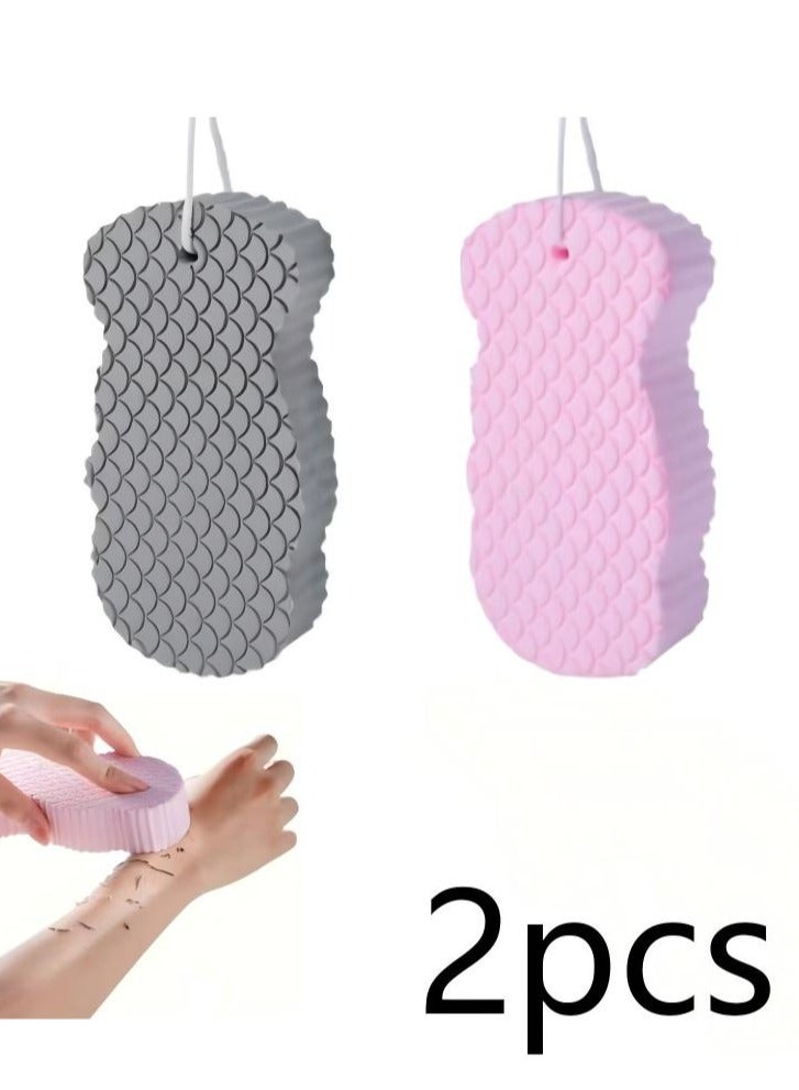 2 قطعة من إسفنجة الاستحمام التقشير السحرية - إسفنجة سحرية للبشرة، مقشر للبشرة الميتة في الجسم (رمادي + وردي). - Image 1