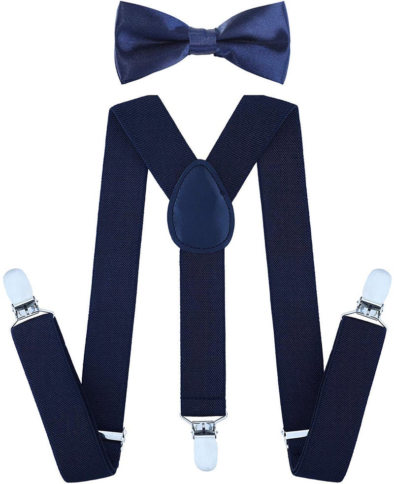 magicX Unisex Suspender and Bow Tie Sets for Kids- Adjustable Back, Free Size, Navy - Image 1