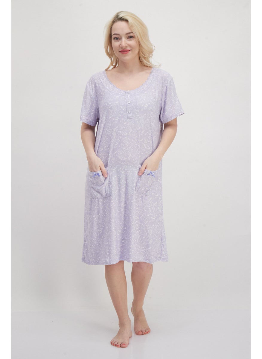 Miss Lillian Women Paisley Pattern Short Sleeve Sleepwear Dress, Purple  - Image 1