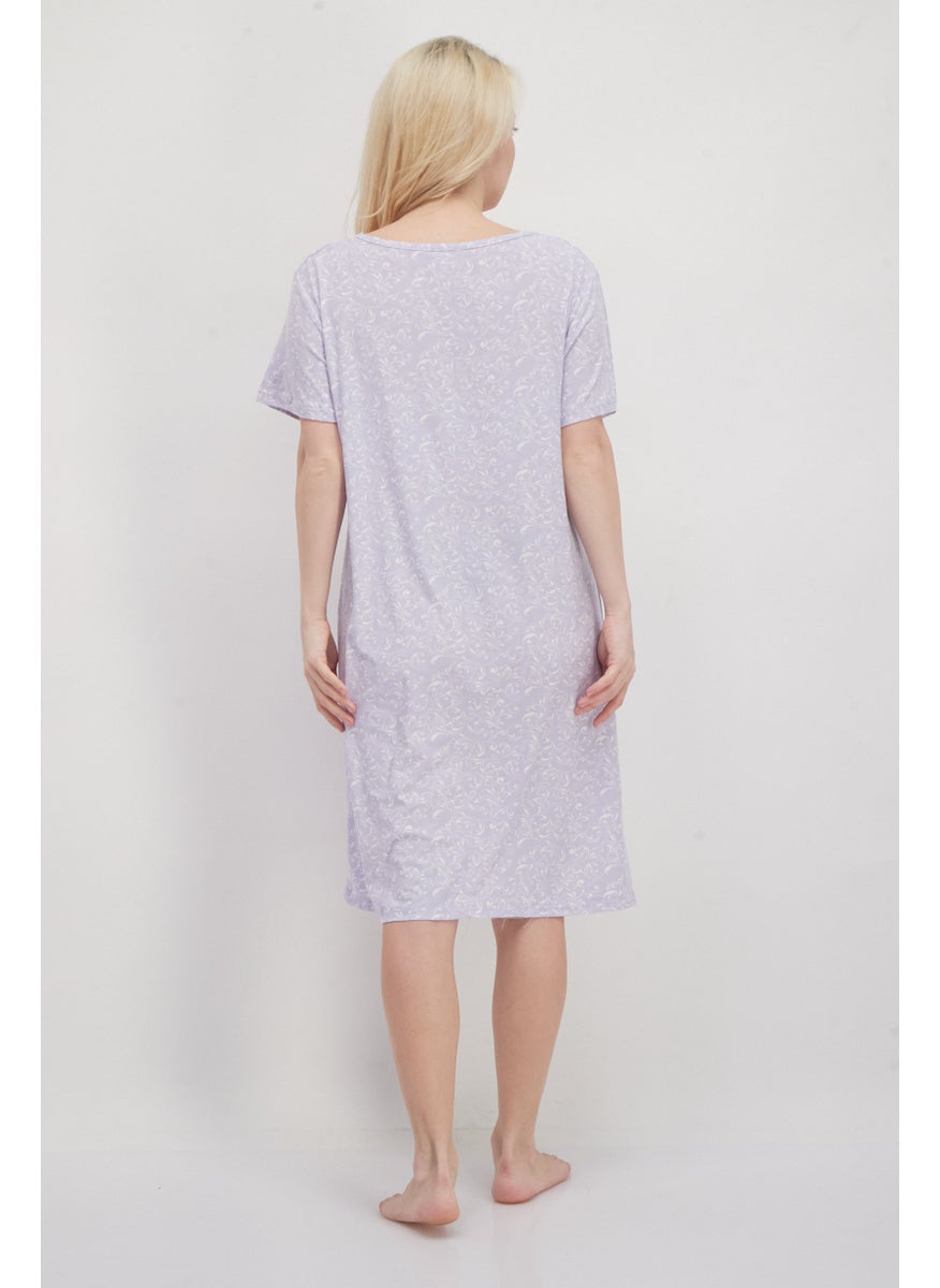 Miss Lillian Women Paisley Pattern Short Sleeve Sleepwear Dress, Purple  - Image 4