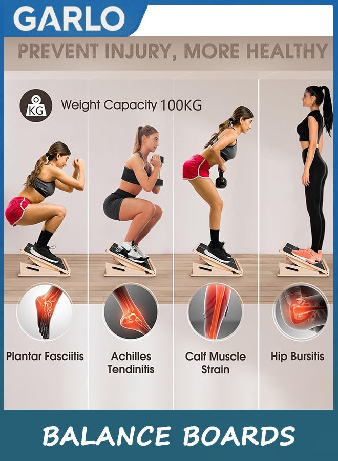 Garlo 2-in-1 Professional Wooden Slant Board & Balance Board, Adjustable Incline Board and Calf Stretcher, Stretch Board for Knees Ankle Heel Feet Leg - Image 4