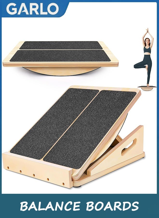 Garlo 2-in-1 Professional Wooden Slant Board & Balance Board, Adjustable Incline Board and Calf Stretcher, Stretch Board for Knees Ankle Heel Feet Leg - Image 1
