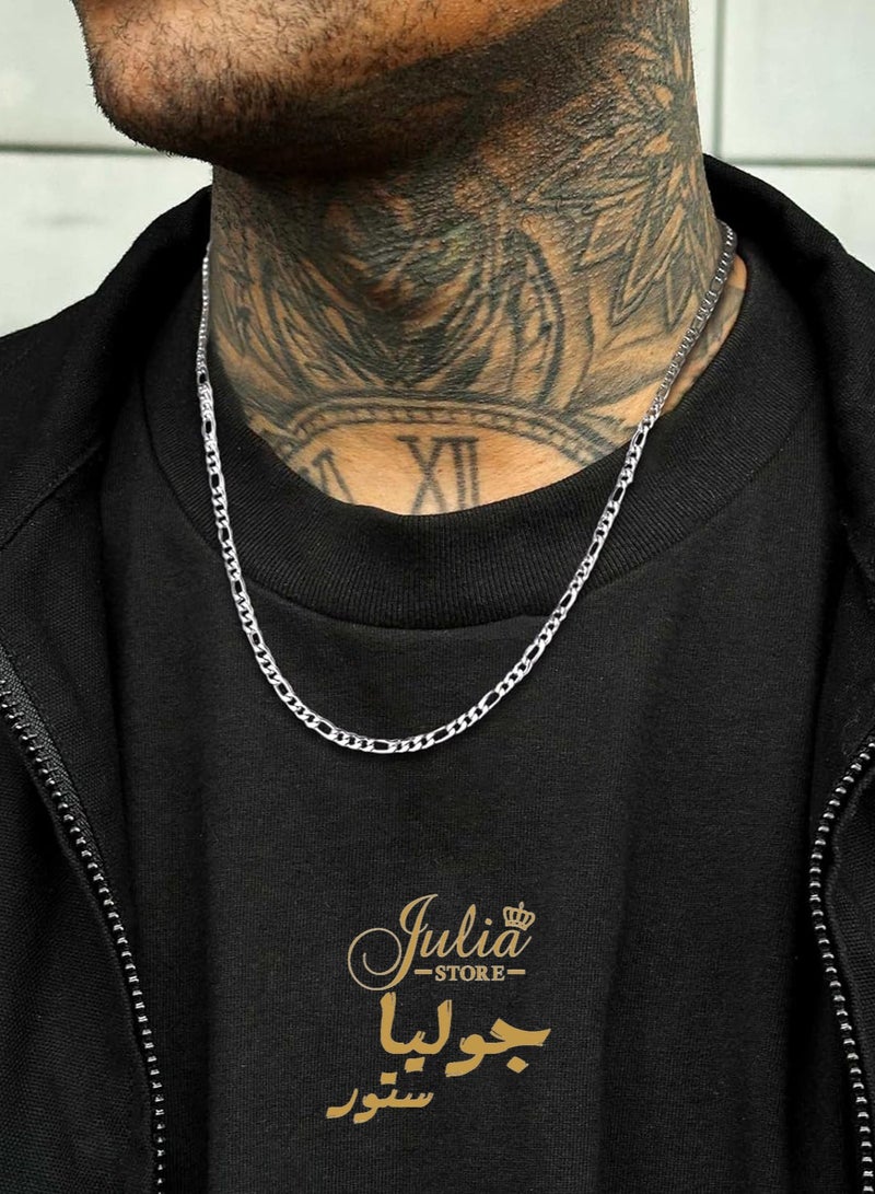 Julia Store Figaro Chain Stainless Steel Italy Chain Necklace for Men Women, Width 4mm, Length 60 cm By Julia Store - Image 2