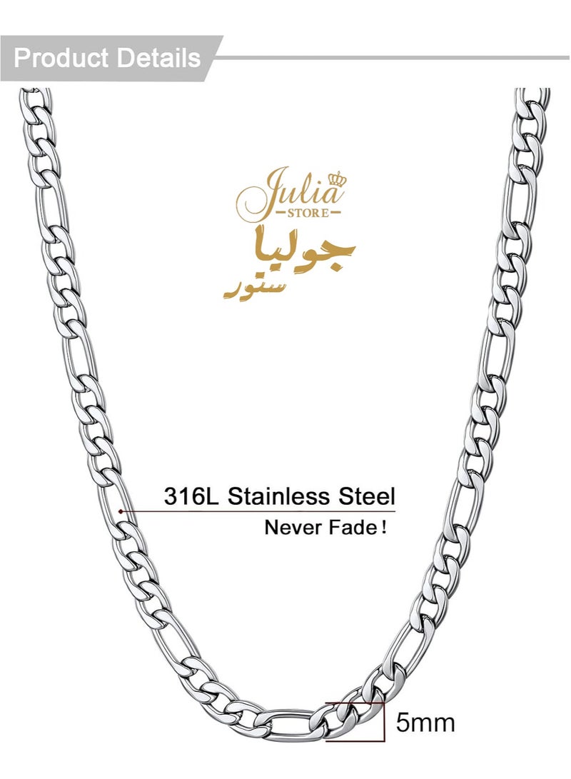 Julia Store Figaro Chain Stainless Steel Italy Chain Necklace for Men Women, Width 4mm, Length 60 cm By Julia Store - Image 5