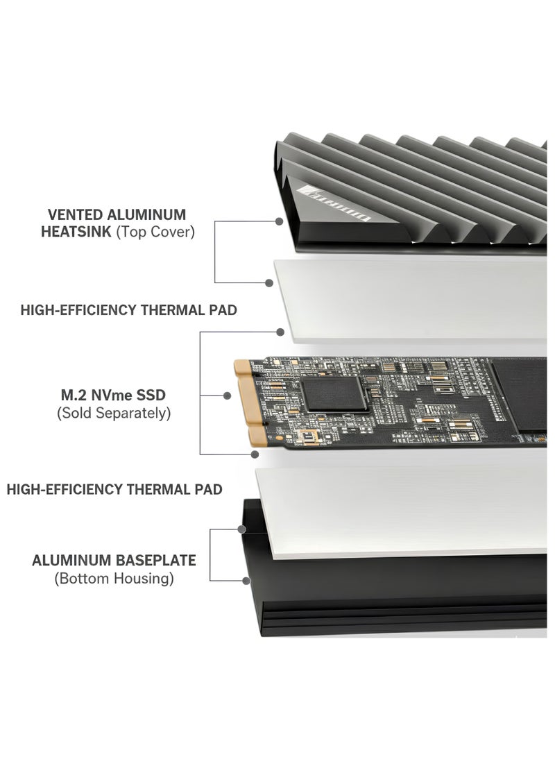 Premium Aluminum M.2 2280 Heatsink | Heavy-Duty Thermal Cooler for PS5 & PC | Large Surface Cooling Fins | Improves NVMe Performance & Lifespan - Image 4