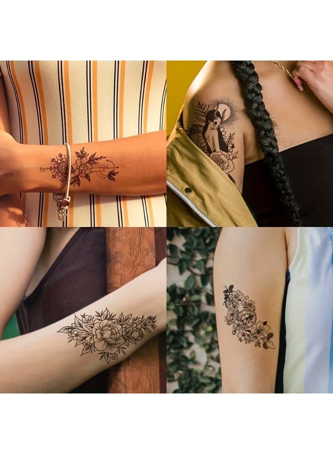 aeen 30PCS Waterproof Black Floral Temporary Tattoos for Women & Girls – Long-Lasting 3–7 Day Body Art Stickers for Arms, Shoulders & Body - Image 2