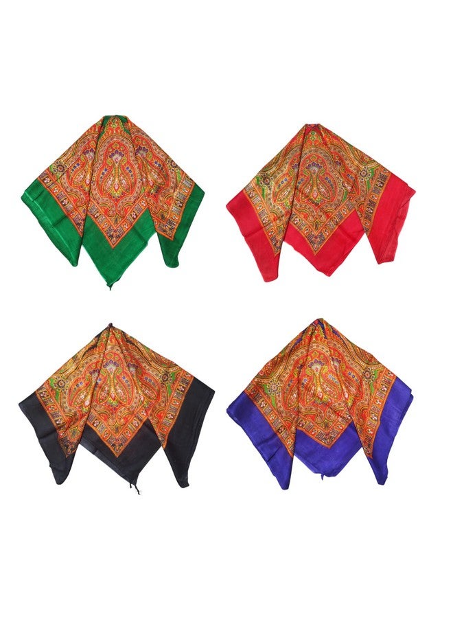 Cotton Scarves for Women and Girls | Satin Square Maternity Scarf for Headwear, Fashion Print Ladies Head Neck Scarves for Hair Stole (26 * 26 Inches) (Multicolored & Designs Varies) 2 Pcs - Image 2