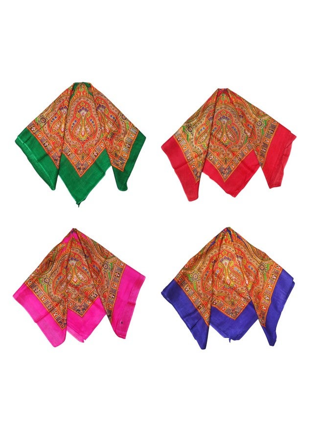 Cotton Scarves for Women and Girls | Satin Square Maternity Scarf for Headwear, Fashion Print Ladies Head Neck Scarves for Hair Stole (26 * 26 Inches) (Multicolored & Designs Varies) 2 Pcs - Image 1