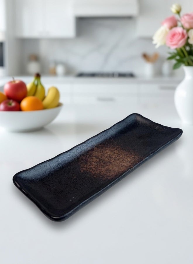 Clink Japanese Style Creative Rectangular Plate, Curved Corner Plate, Black - Dusk Brown Long Plate, Japanese Ceramic Plate, Perfect for Home & Restaurants, Sushi Plate, 8.5 Inch - Image 2