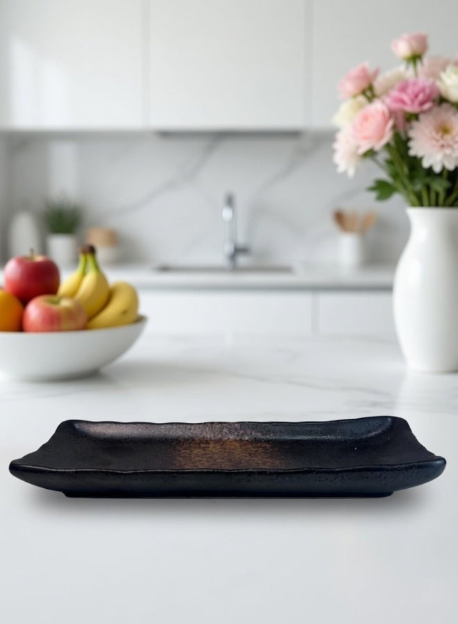 Clink Japanese Style Creative Rectangular Plate, Curved Corner Plate, Black - Dusk Brown Long Plate, Japanese Ceramic Plate, Perfect for Home & Restaurants, Sushi Plate, 8.5 Inch - Image 3