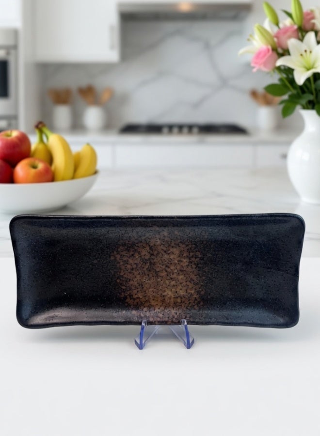 Clink Japanese Style Creative Rectangular Plate, Curved Corner Plate, Black - Dusk Brown Long Plate, Japanese Ceramic Plate, Perfect for Home & Restaurants, Sushi Plate, 8.5 Inch - Image 4